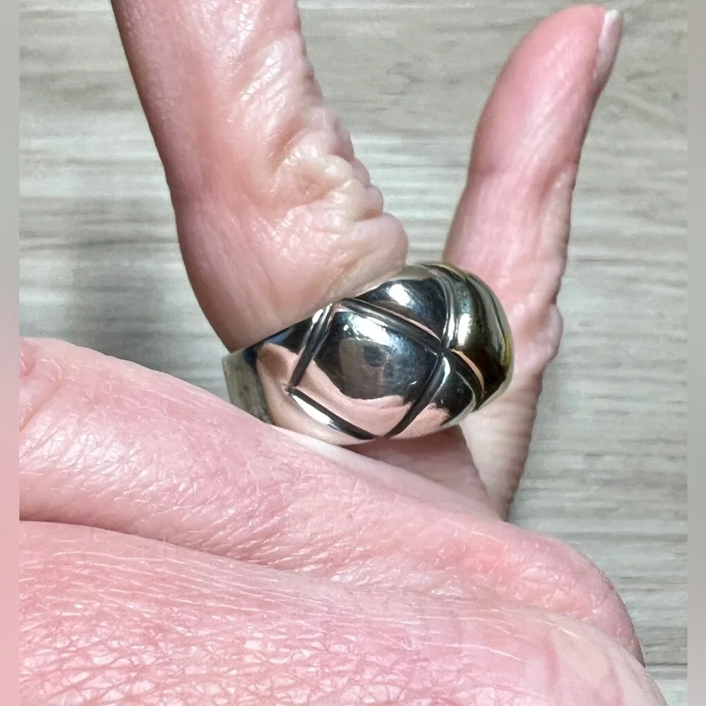 Heavy ZINA Sterling Silver & 14K Gold Sculptural Modernist Dome Ring, Size 5.5